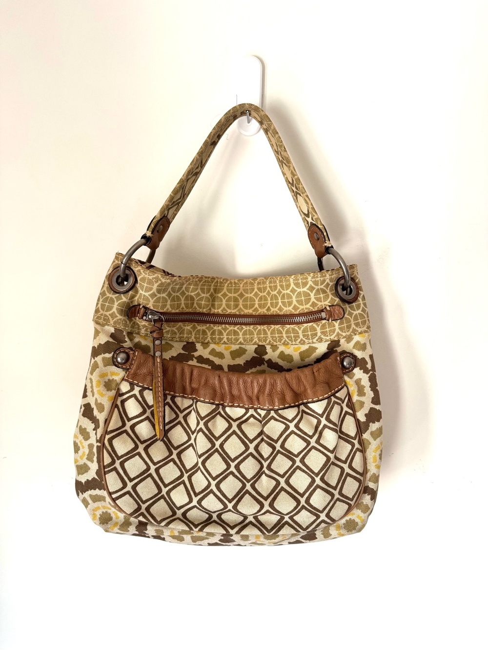 Fossil Shopper Key-Per Canvas Bag green brown retro print